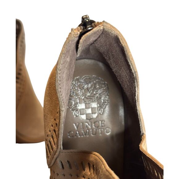 Vince Camuto Fileana French Taupe Split Shaft Laser Cut-Out Ankle Boots Size 9 - Picture 6 of 8